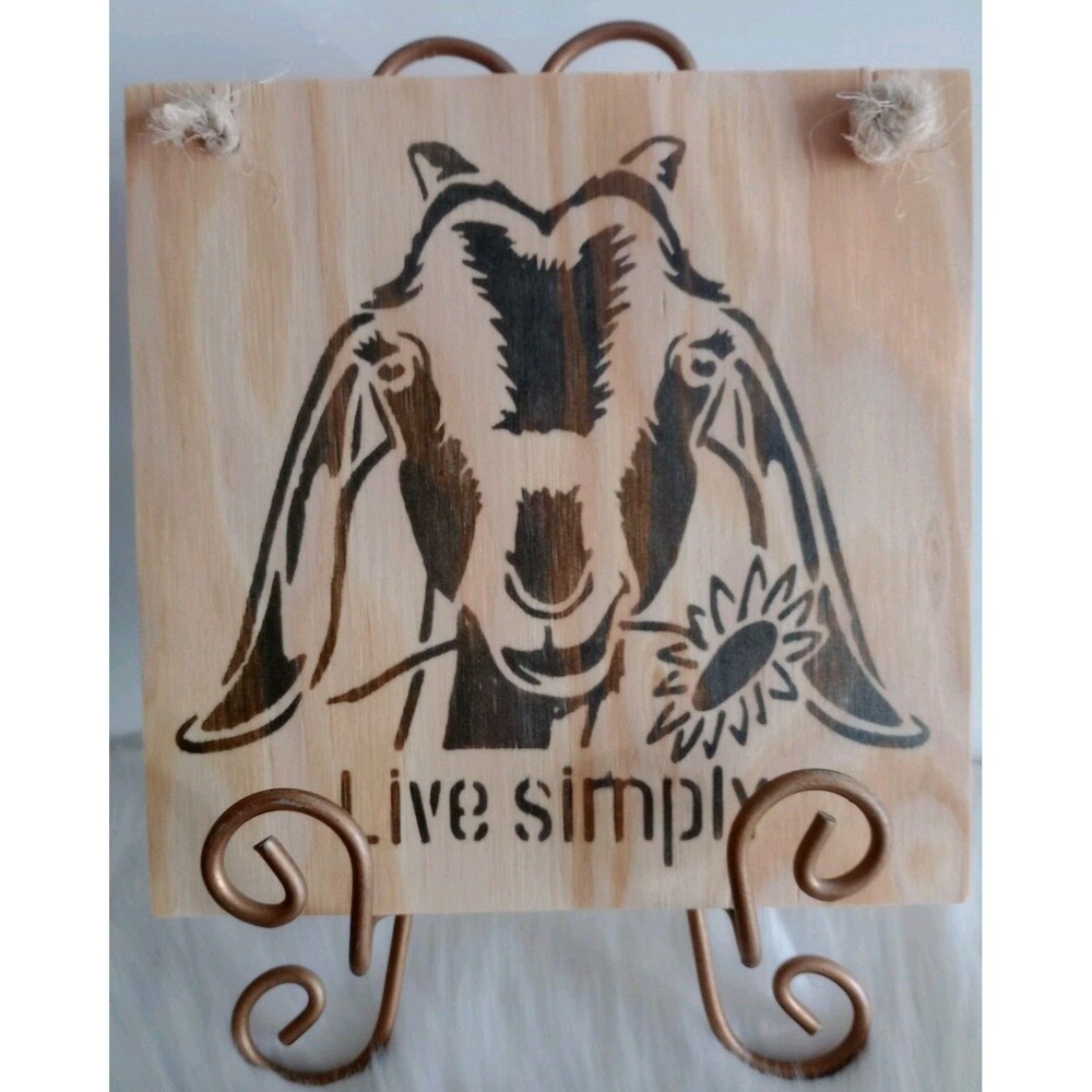 Handmade Goat Sign Wood Burnished 8 1/2" X 8 1/2" Wall Hanging Country Decor